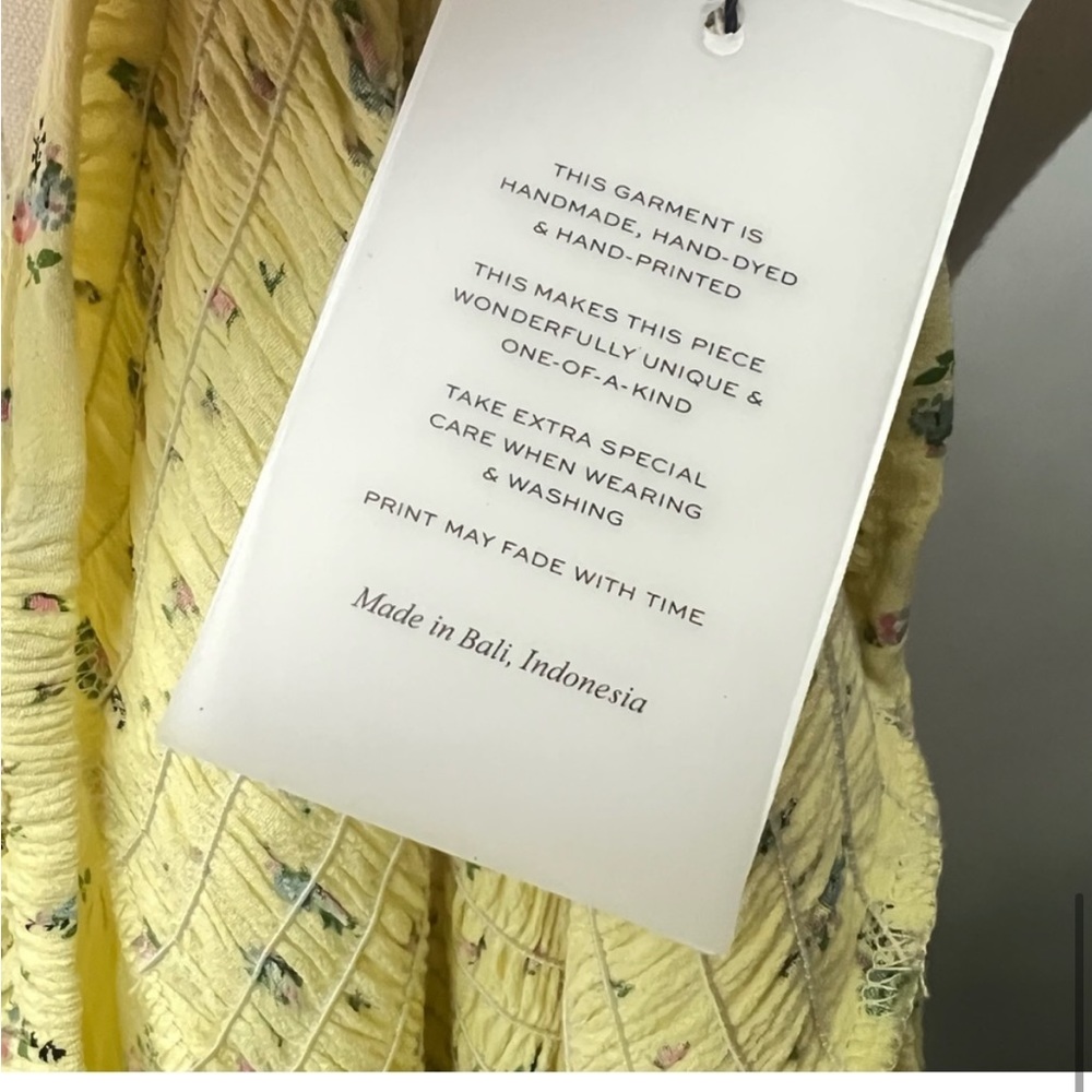 Faithfull The Brand Yellow Floral Smocked Puff Sleeve Fitted Mini Dress size 8 - Picture 9 of 10